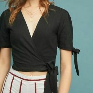Anthropologie Black Wrap Crop Top